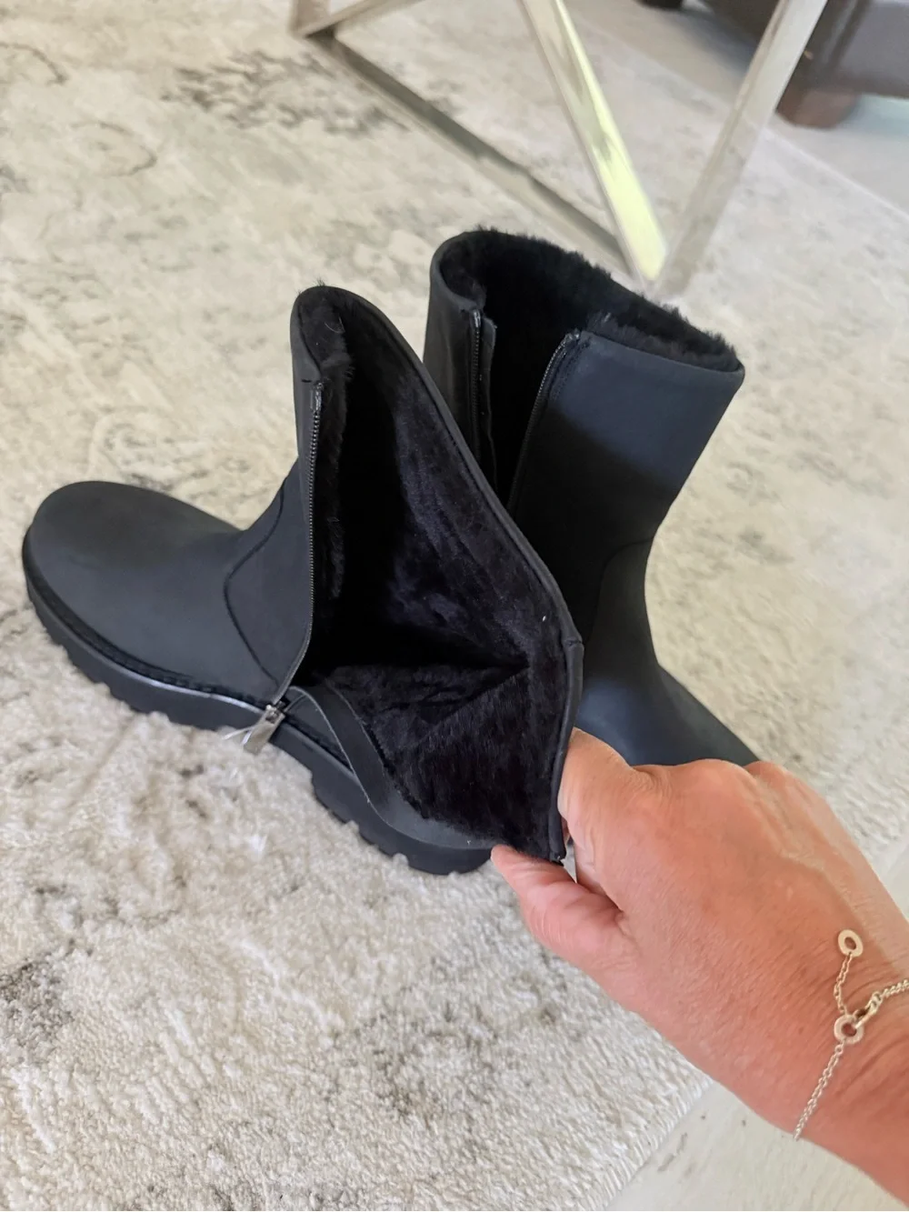 Aquatalia Black Shearling-Trim Waterproof Ankle Boots